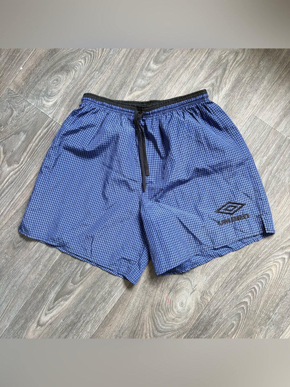 Vintage Umbro checkered blue black nylon shorts